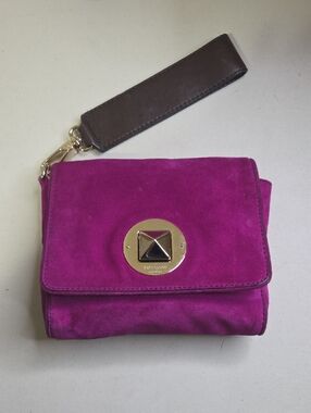 Kate Spade Suede Clutch in Magenta with Gold Hardware